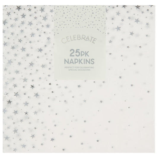 Silver metallic party napkins 25 pack