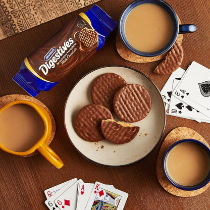 Golden-baked digestive biscuits topped with milk chocolate