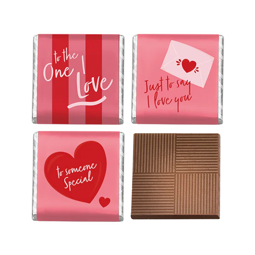 Individually wrapped milk chocolate love message chocolates