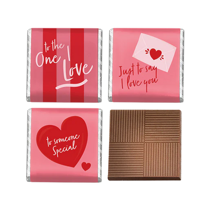 Individually wrapped milk chocolate love message chocolates