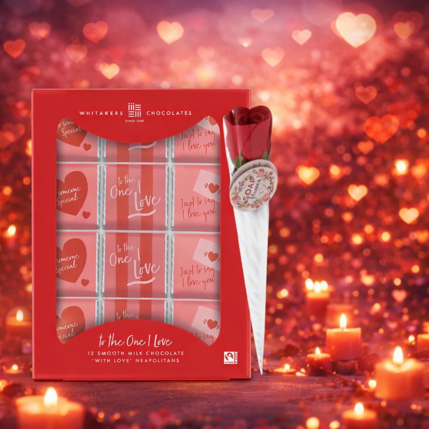 Romantic milk chocolate gift with delicate rose included