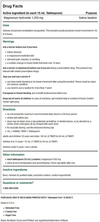 sugar free laxative and antacid phillips milk of magnesia