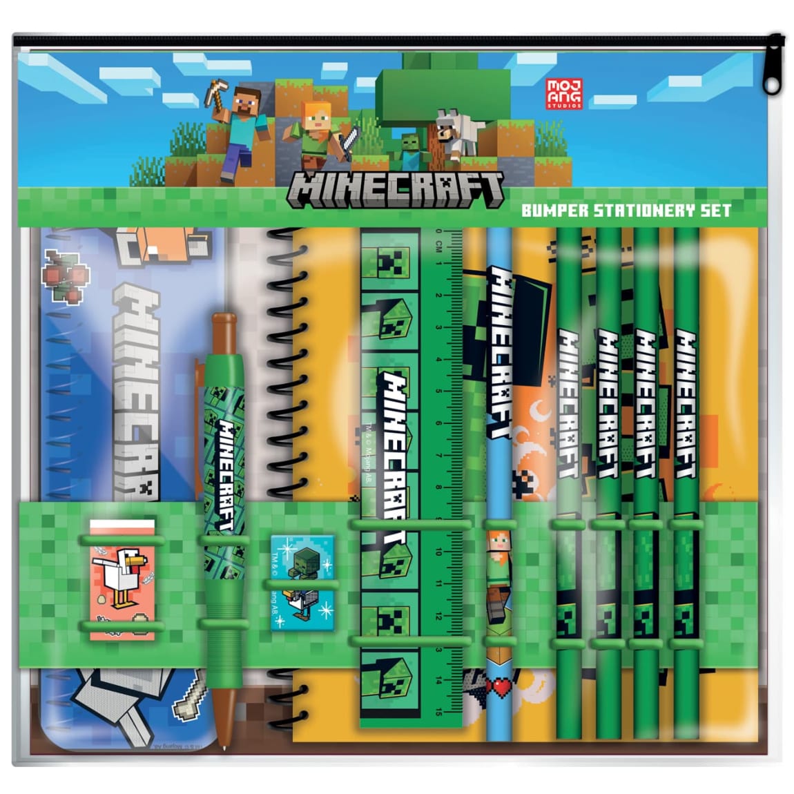 Minecraft stationery set with tin pencil case