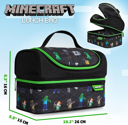Black and green Minecraft lunch bag for school