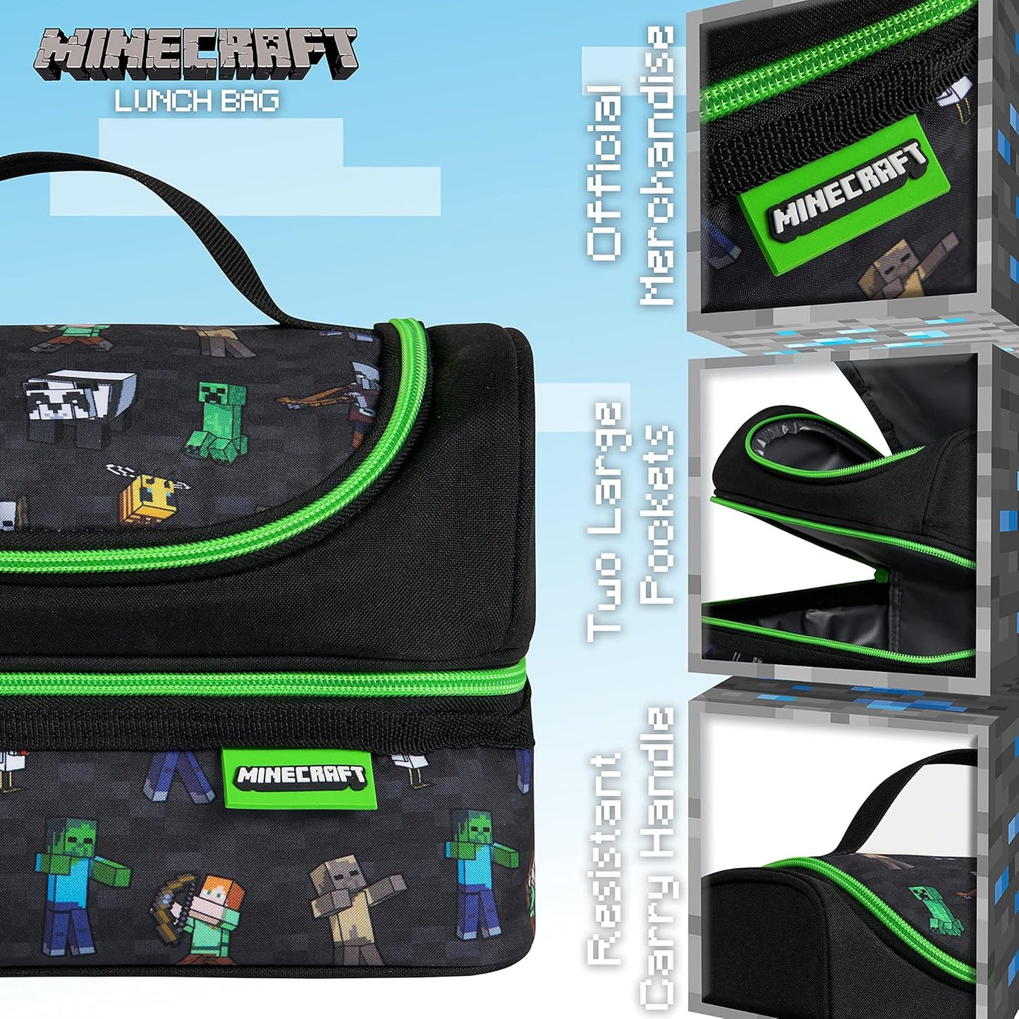 Minecraft cooler bag for kids' travel and picnics