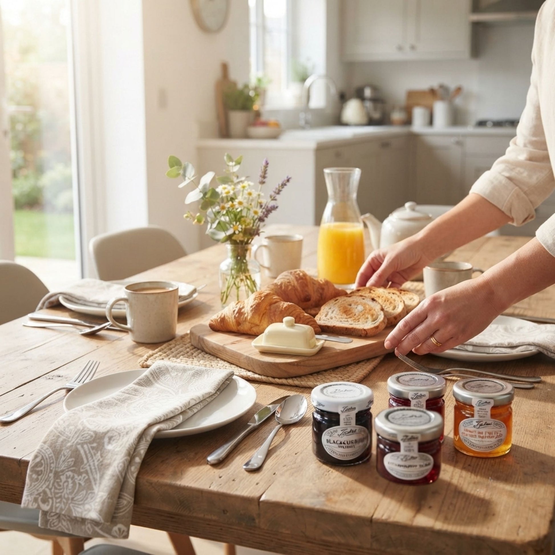 Glass jars of assorted fruit preserves