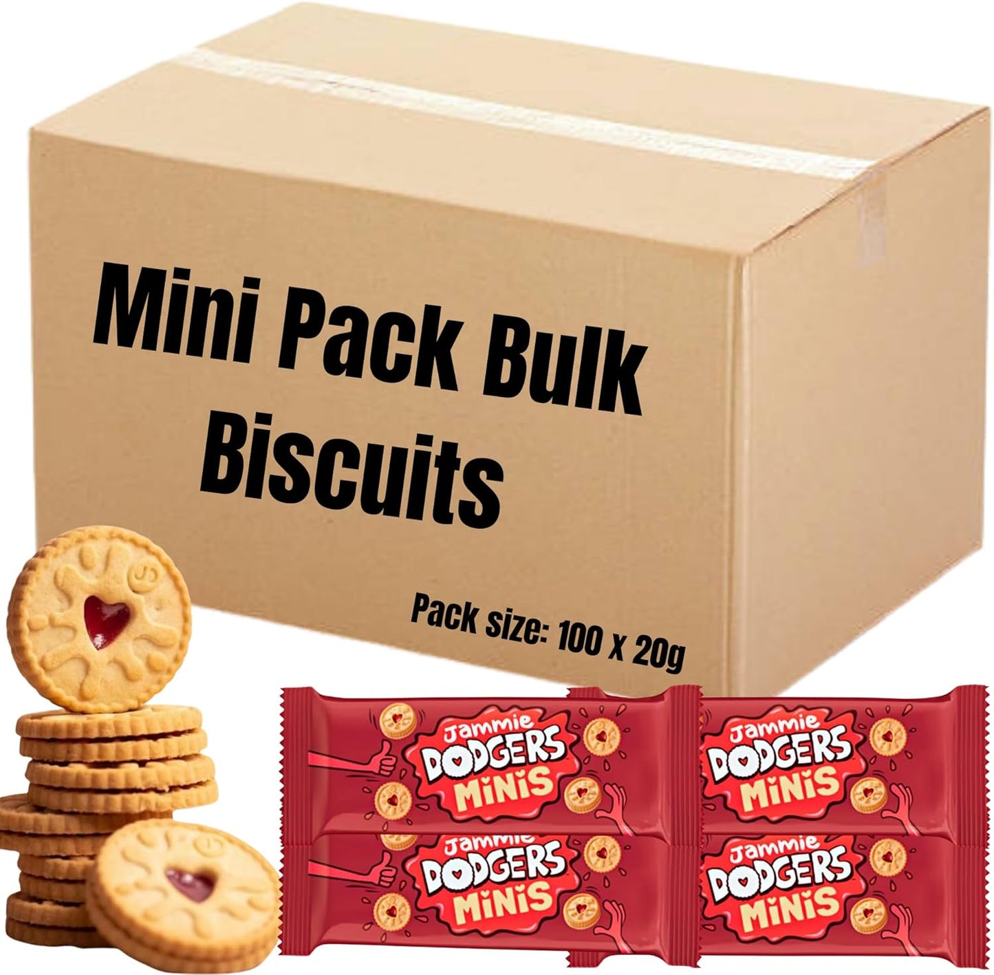 Mini Jammie Dodger biscuits 100 pack 20g wrapped