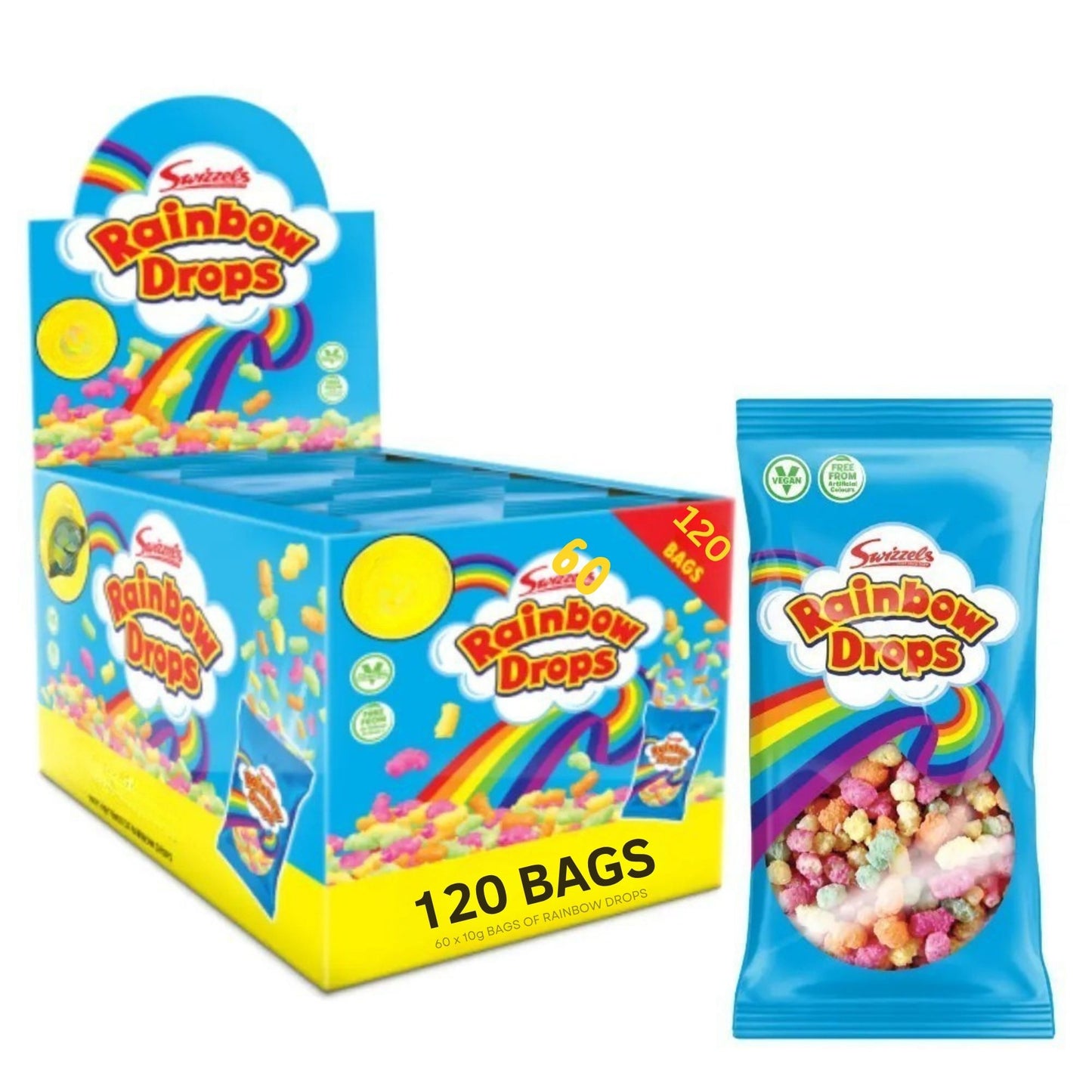 Mini rainbow-coloured puffed maize and rice treats