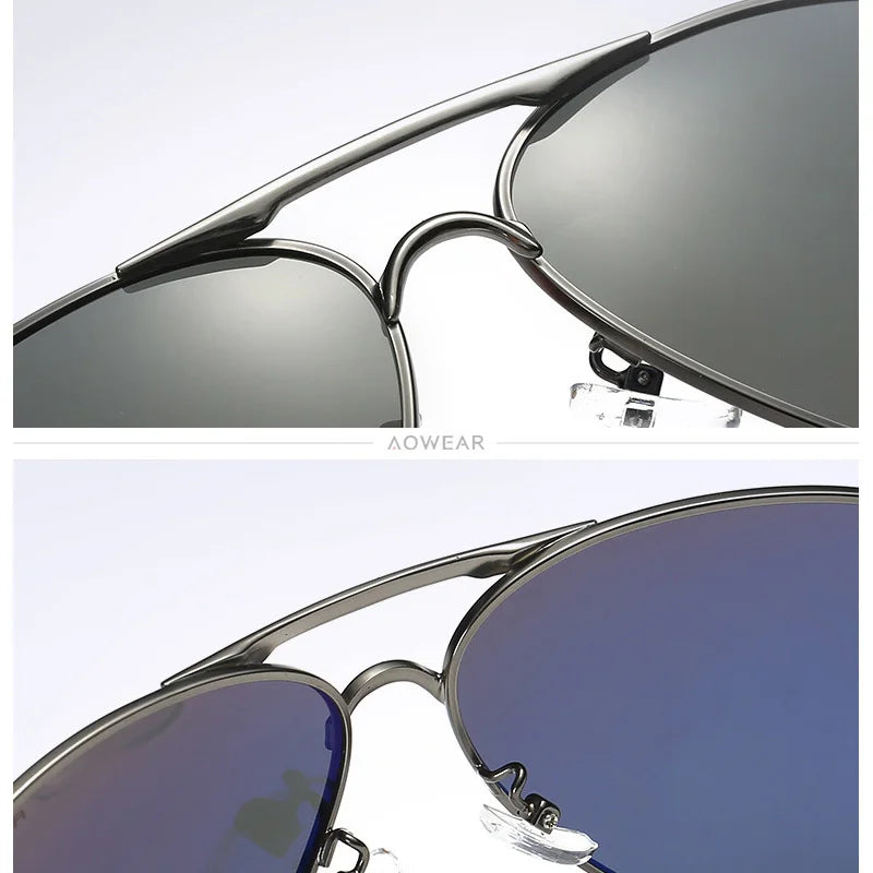 Aowear gray black pilot sunglasses mirror lens HD polarized