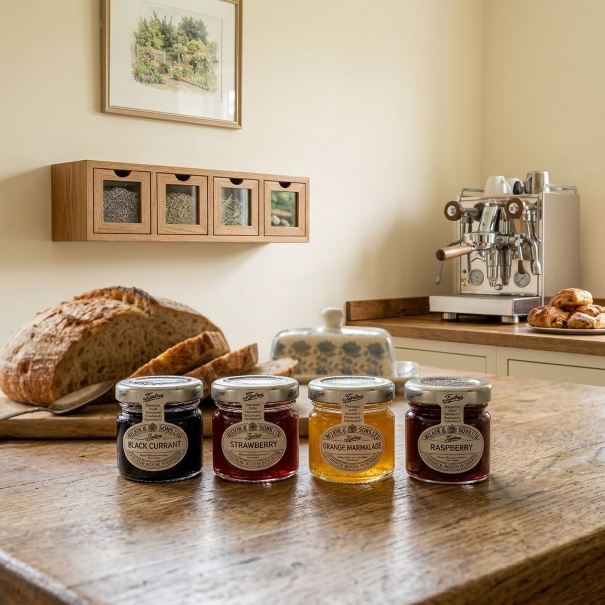 Four-flavour fruit preserve selection for breakfast