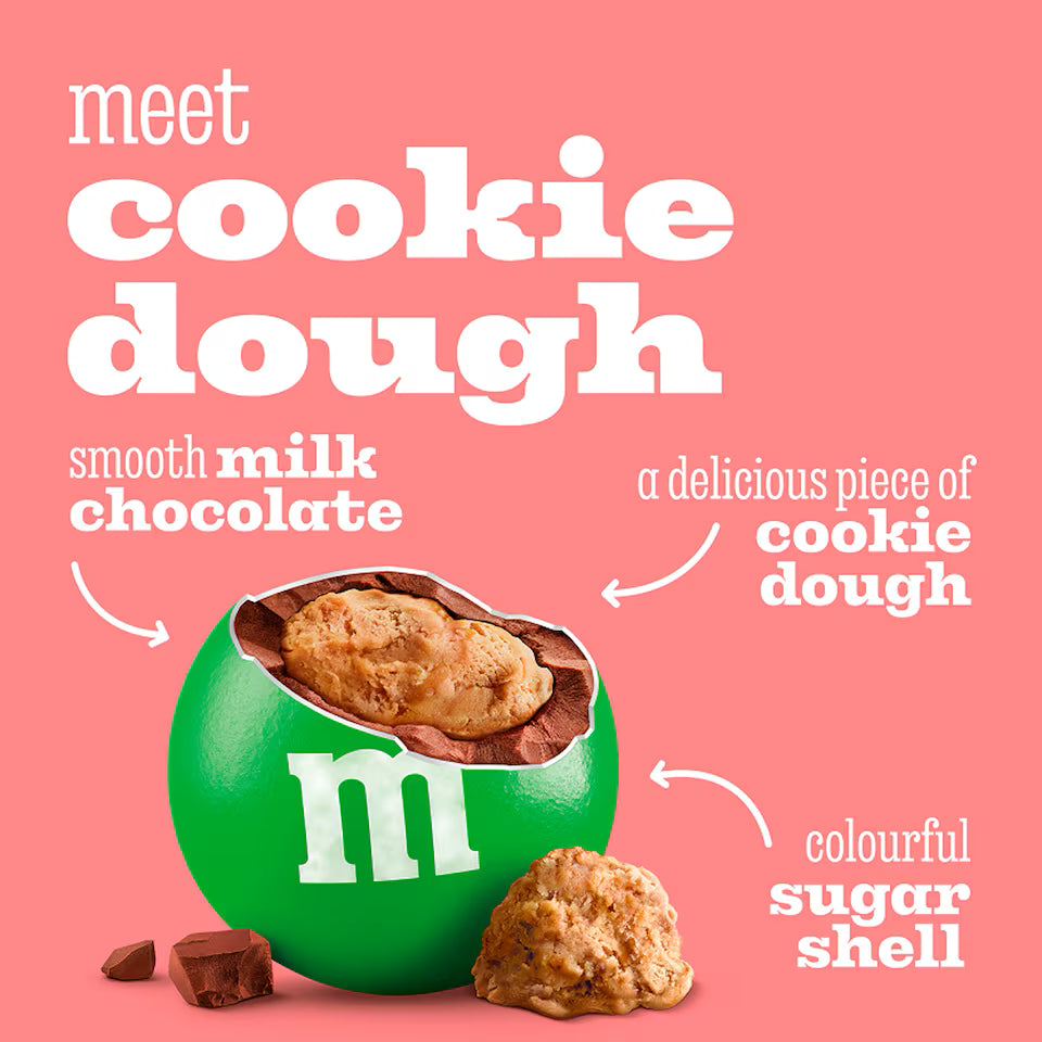 Milk chocolate with soft cookie dough centre in M&M's Candy Bag