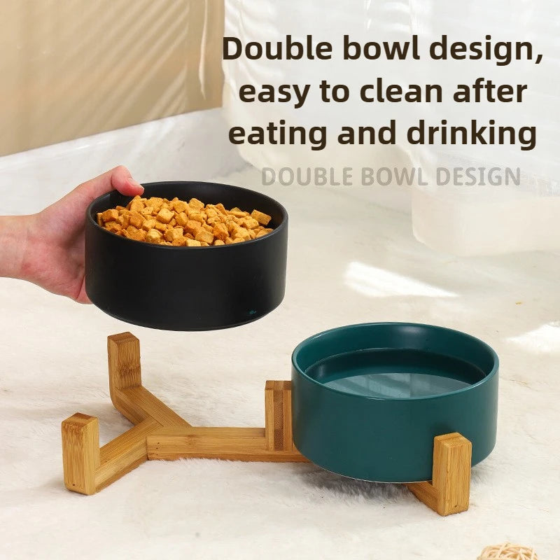 Grey ceramic pet bowl elevated stand easy clean cat dog bowl