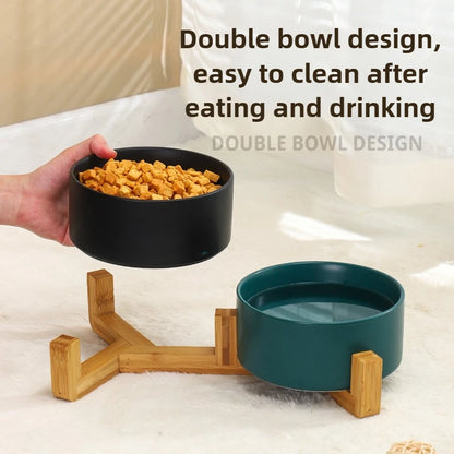 Grey ceramic pet bowl elevated stand easy clean cat dog bowl