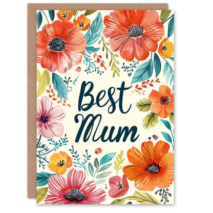 Mothers Day Card Bright Spring Floral Design Best Mum