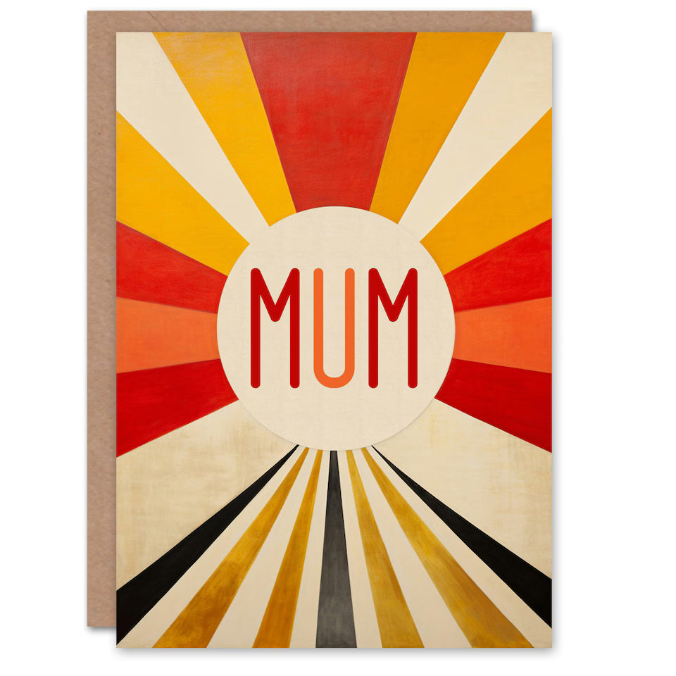 Mothers Day Card Retro Stripe Sun Rays Mum