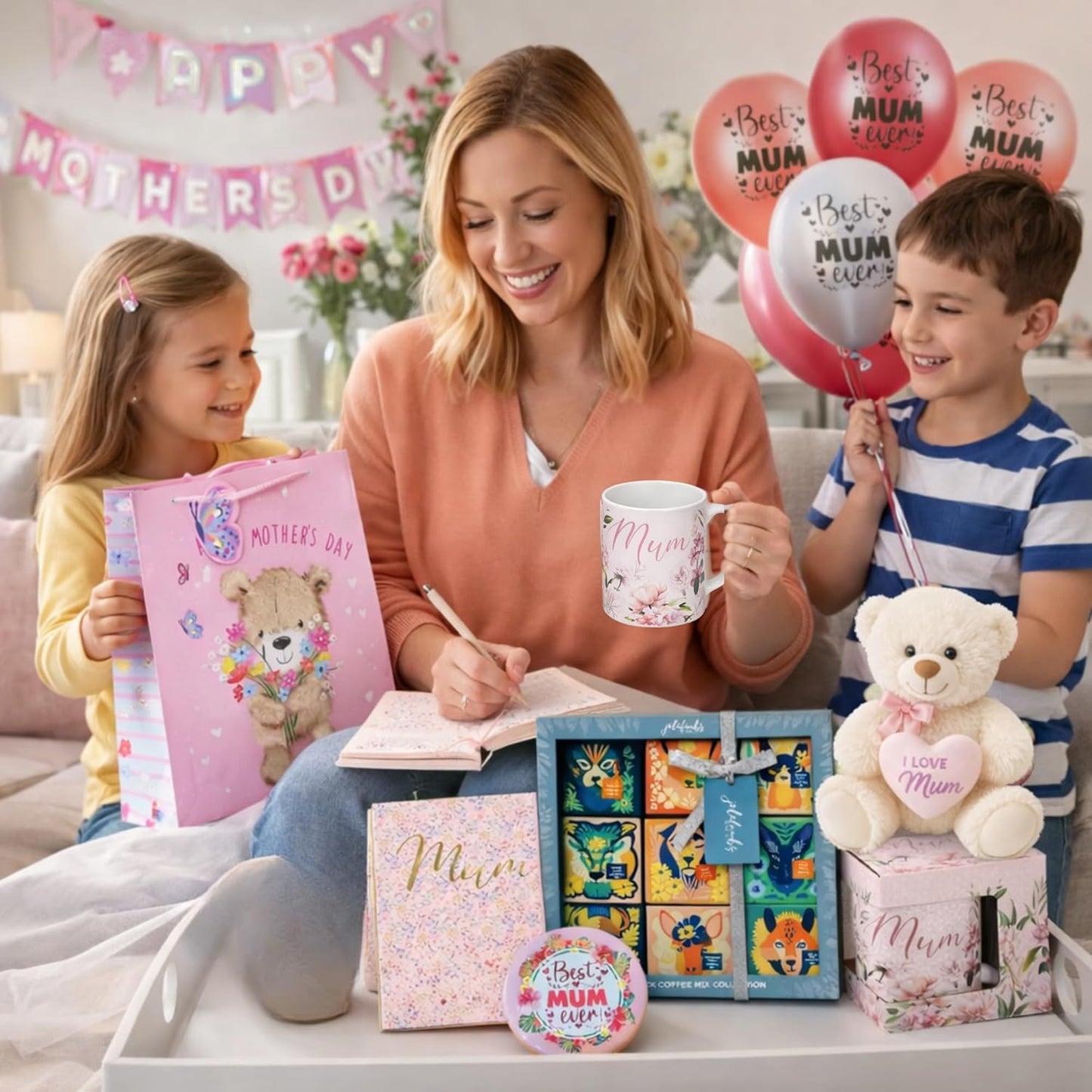 Soft teddy bear included in Mothers Day hamper