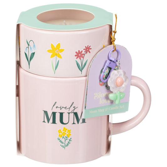 Mothers Day gift set with floral mug and scented candle