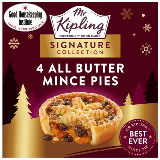 Mr Kipling Signature Mince Pies 4 Pack – Flaky All-Butter Pastry with Festive Fruit
