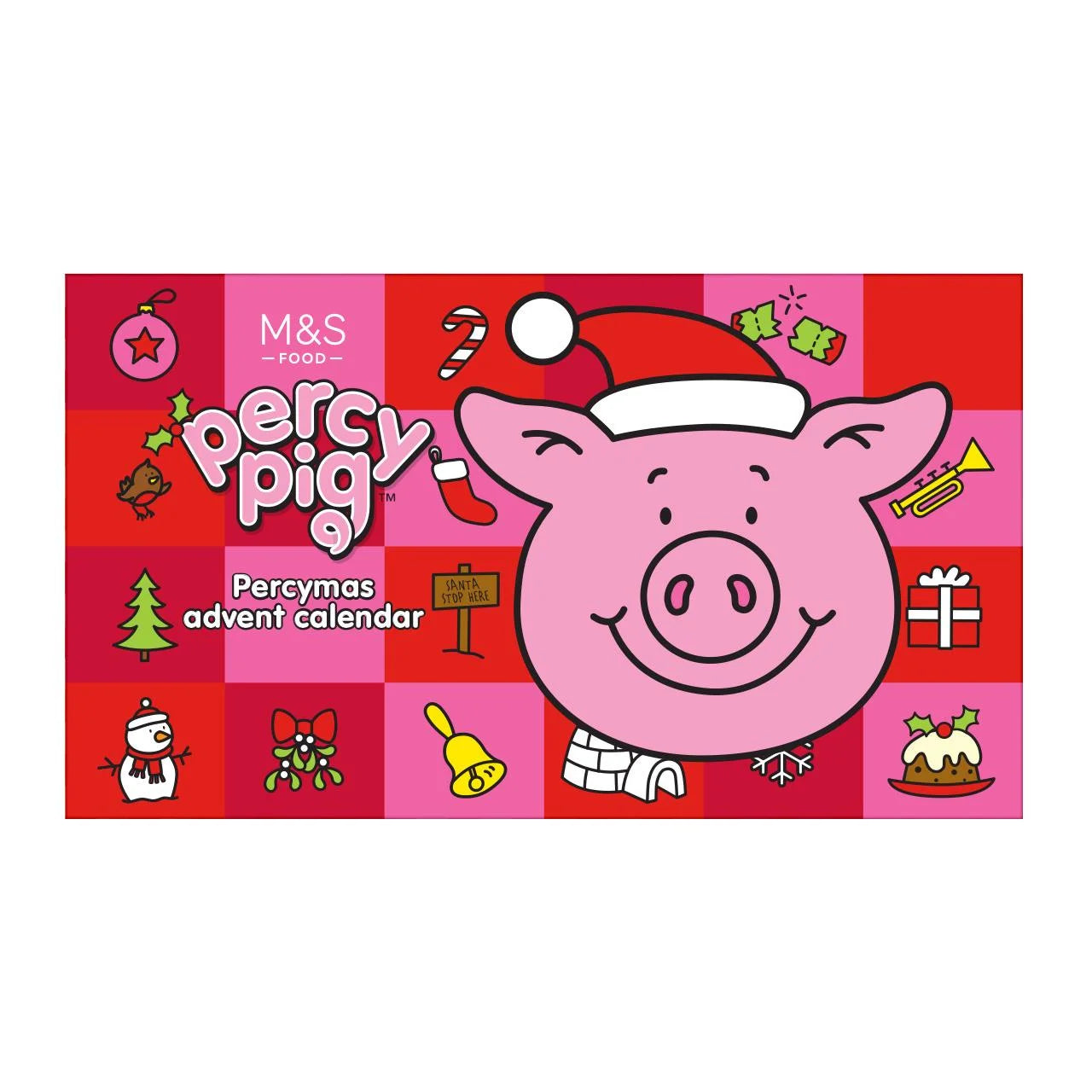 M&S Percy Pig Milk Chocolate Advent Calendar with daily Percy chocolates and Merry Percymas bag