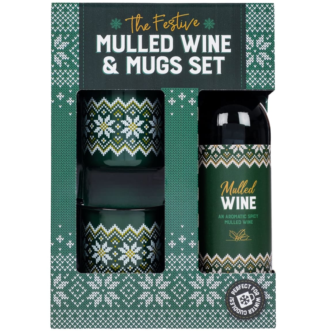 Mulled Wine & Mugs Gift Set Green – Aromatic Spiced Wine with Festive Enamel Mugs