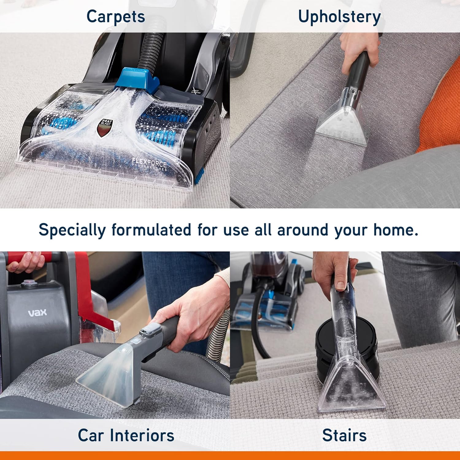 Versatile cleaning solution for carpets, upholstery, car interiors and stairs