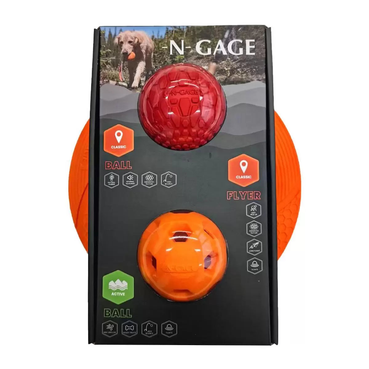 N-Gage dog toys 3 pack with balls and frisbee