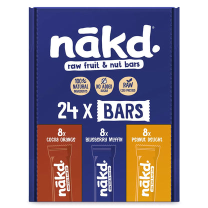 Mixed Nakd bars pack with Blueberry Muffin, Cocoa Orange, Peanut Delight