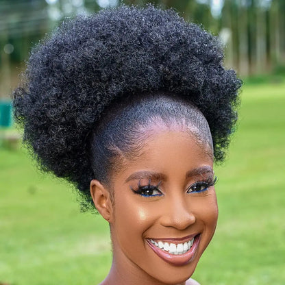 Short curly afro ponytail hairpiece for quick styling
