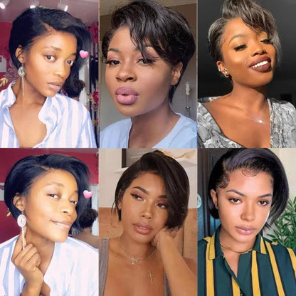 Natural color short bob lace front wig
