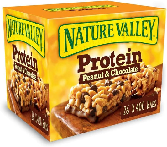  Nature Valley Protein Peanut & Chocolate Cereal Bar, Gluten-Free, High Protein Snack 26 x 40g bars