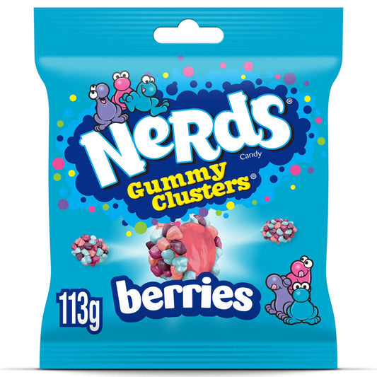 Nerds Clusters Berry 113g with tangy, crunchy candy clusters bursting with berry flavour