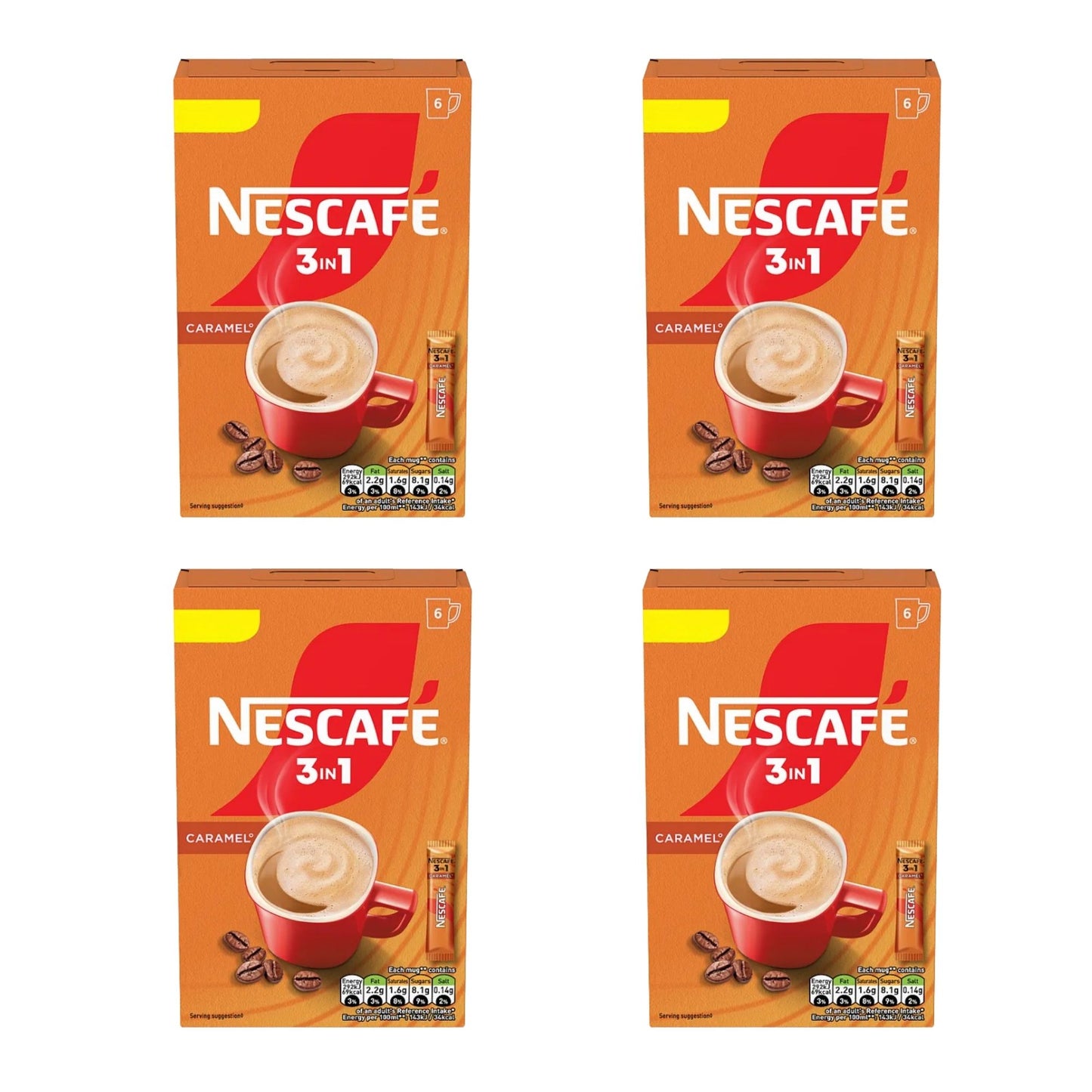 Nescafe 3 in 1 caramel 4 x 6 instant coffee sachets pack