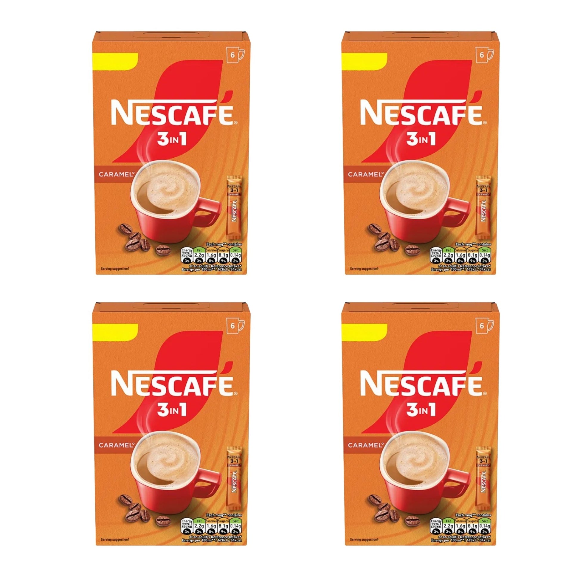 Nescafe 3 in 1 caramel 4 x 6 instant coffee sachets pack