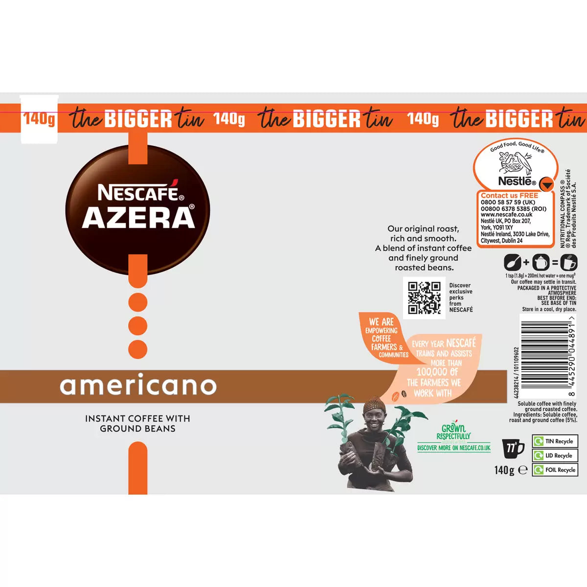 Sustainably sourced Nescafé Azera Americano Coffee 3 x 140g