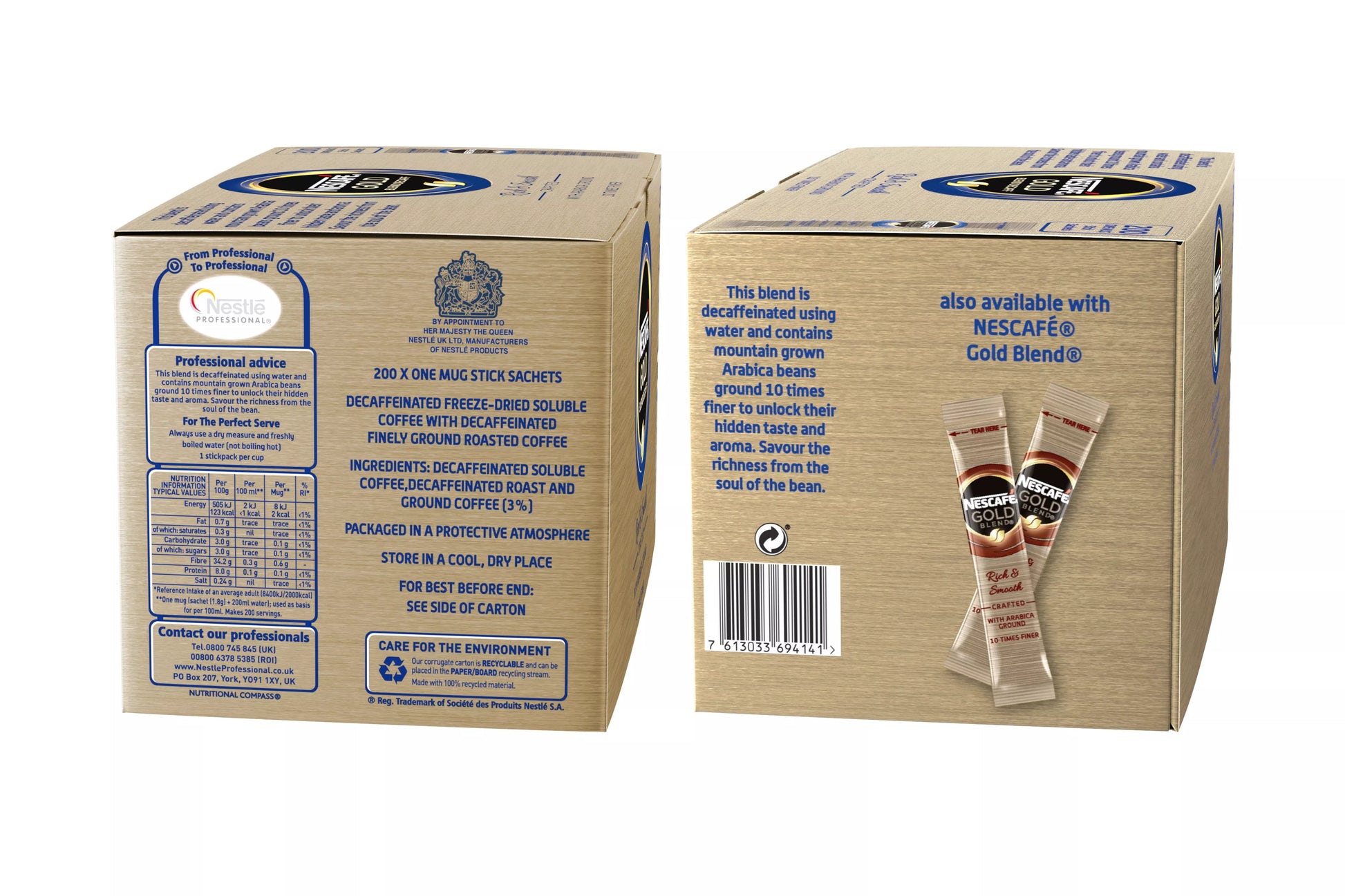 single serve sachets of nescafe gold decaf coffee
