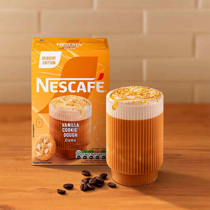Creamy foamed Nescafe cookie dough latte sachets