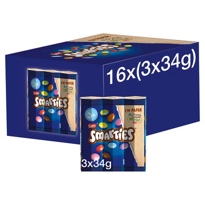 Nestle Smarties tubes 3 x 34g x 16 milk chocolate pack