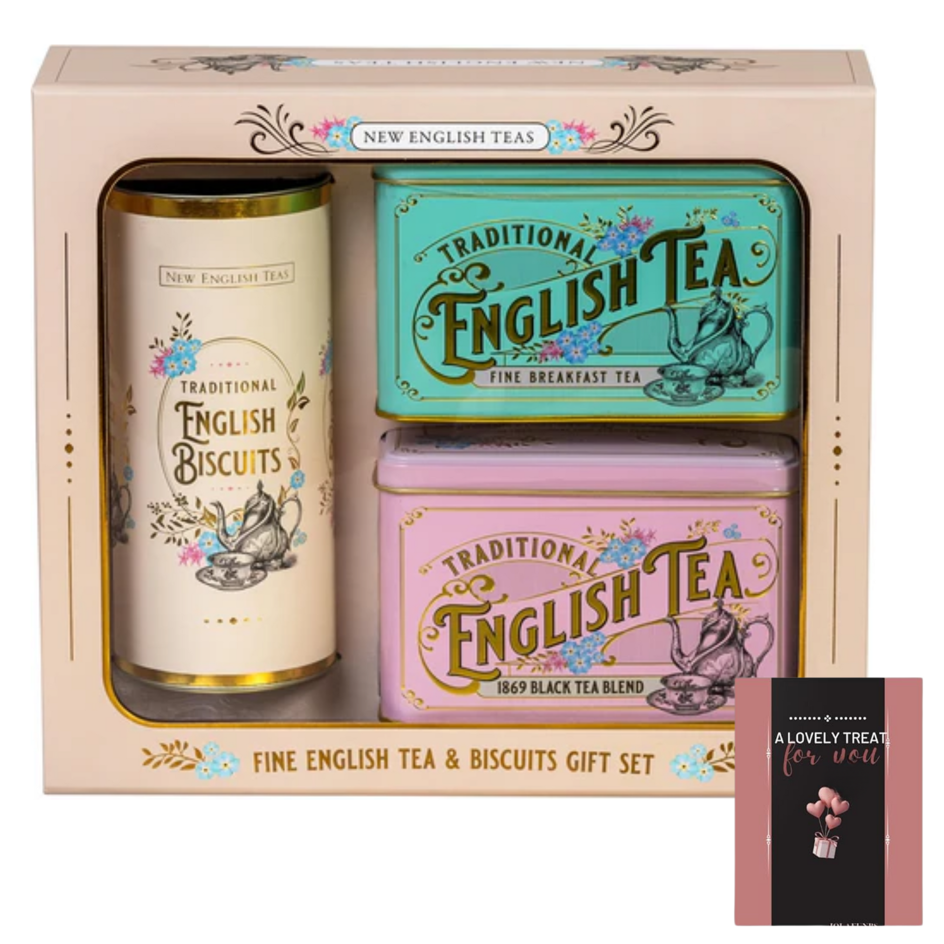 New English Teas Vintage Victorian Tea & Biscuits Gift Set in elegant packaging