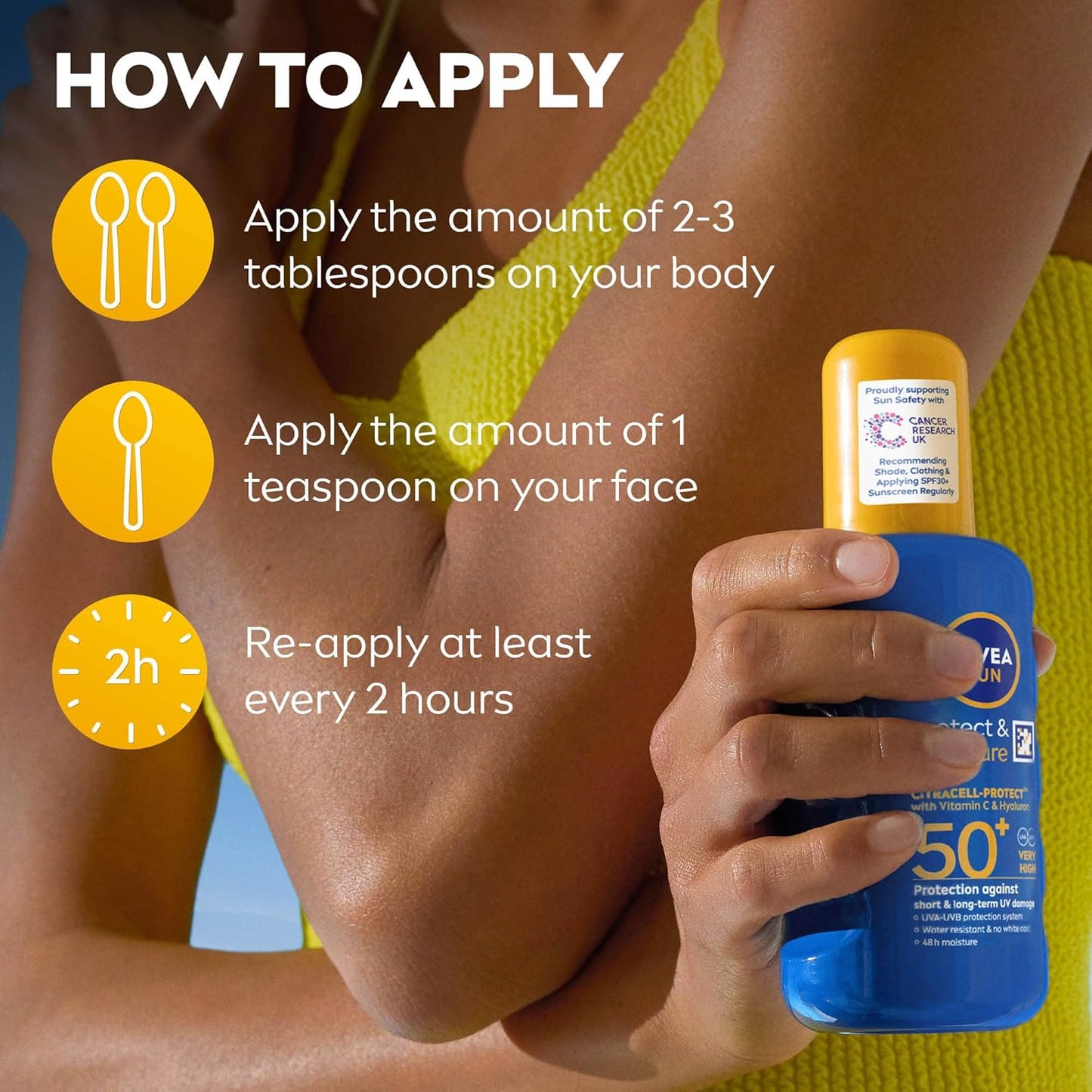 Water resistant NIVEA sunscreen spray for body