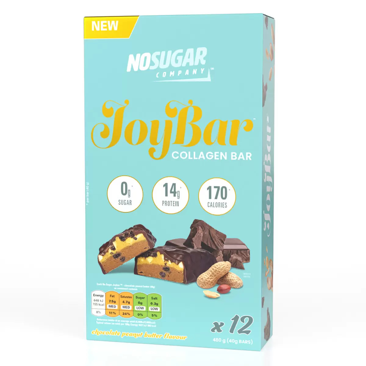No Sugar Company Joy Bar chocolate peanut butter 12 x 40g
