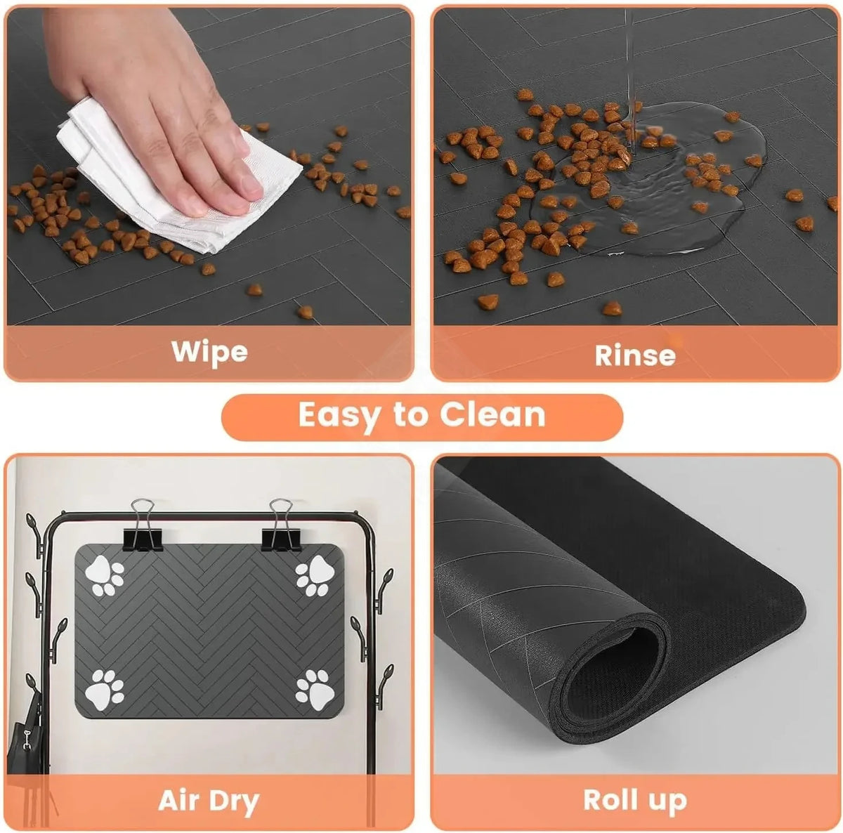 Absorbent waterproof pet feeding mat for dogs and cats with non-slip rubber backing – product view 3
