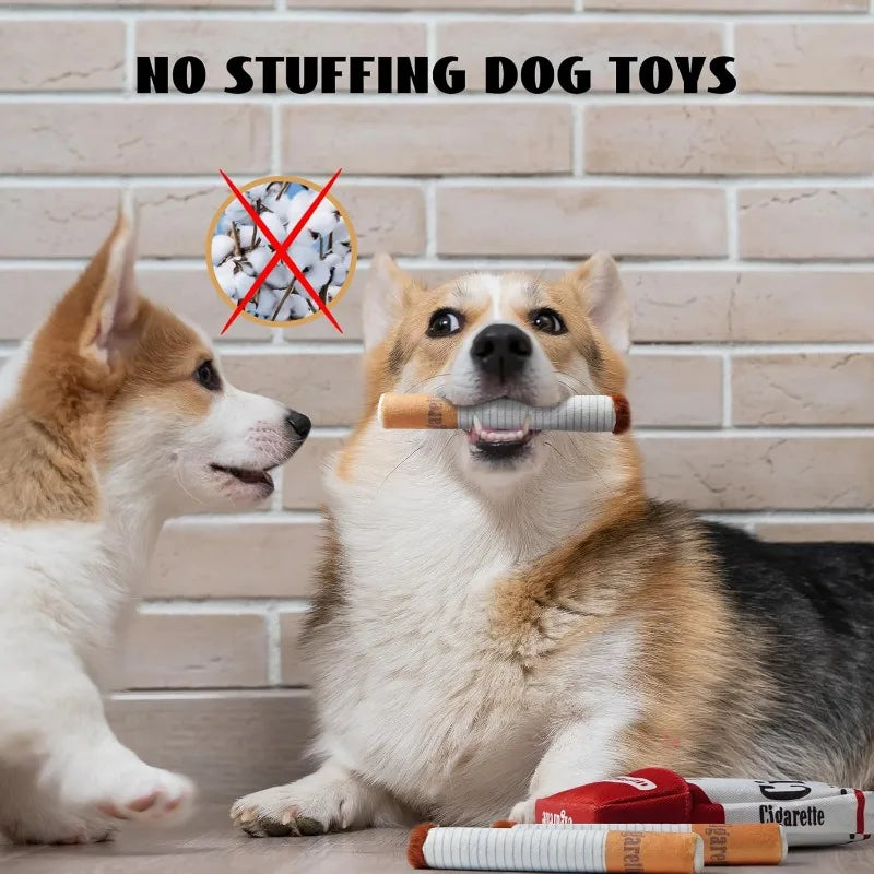 Plush dog toy with removable squeaky pieces