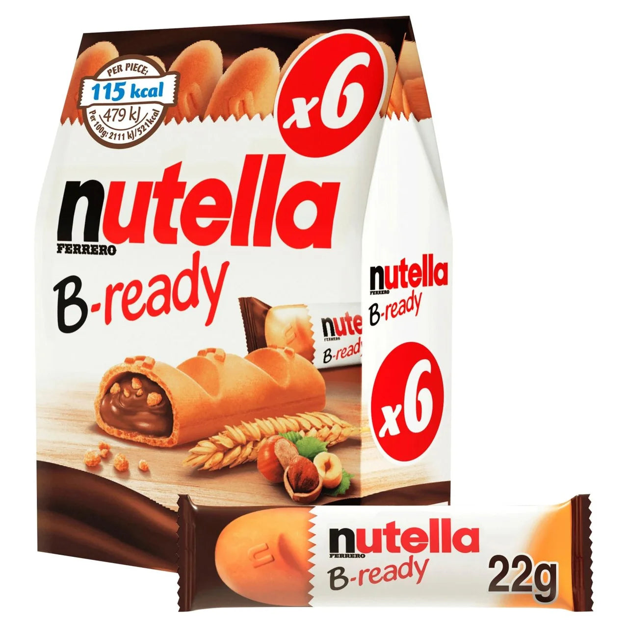 Nutella B-ready wafer snack bars 6 pack with crispy shell and creamy filling