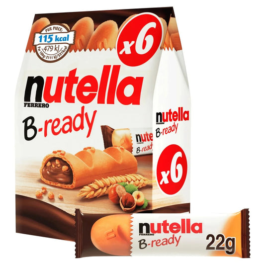 Nutella B-ready wafer snack bars 6 pack with crispy shell and creamy filling