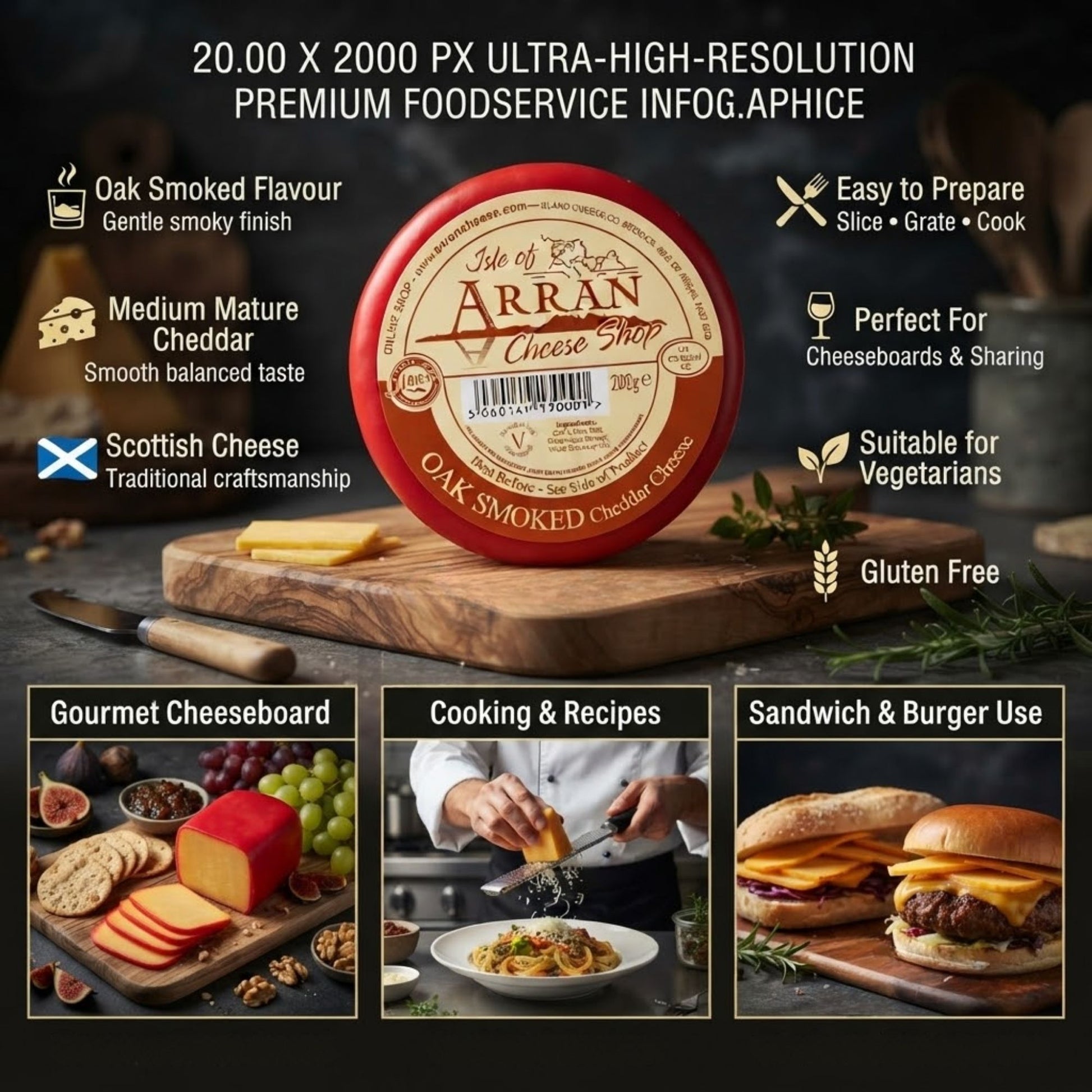 Scottish oak smoked cheddar cheese block