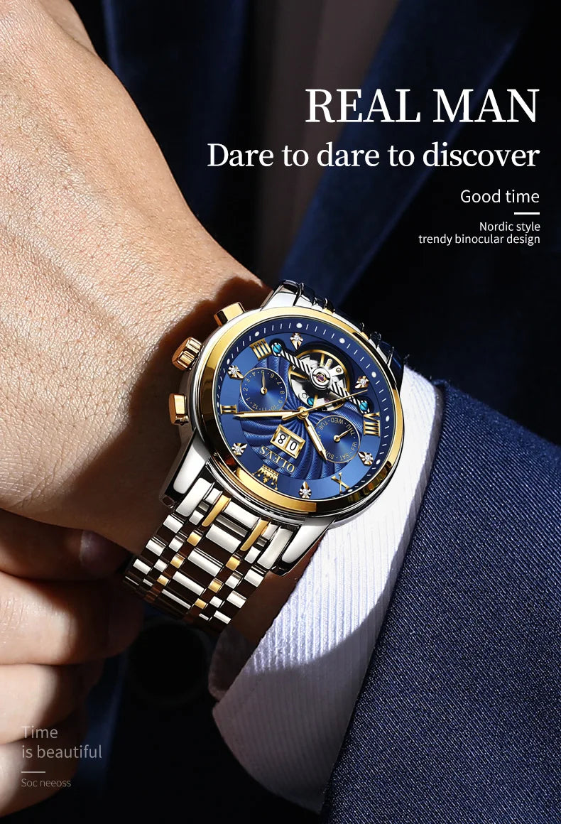 Olevs 9910 skeleton dial men's watch