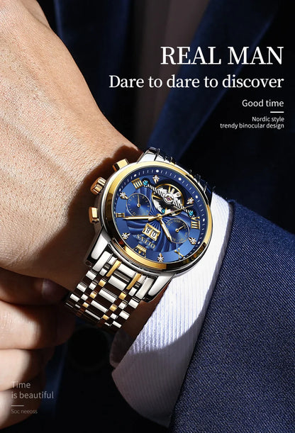 Olevs 9910 skeleton dial men's watch