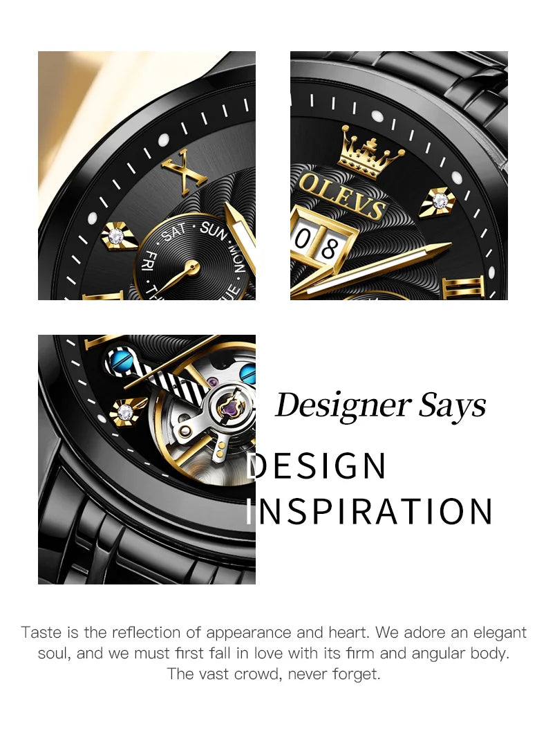 Olevs luminous skeleton dial men's watch
