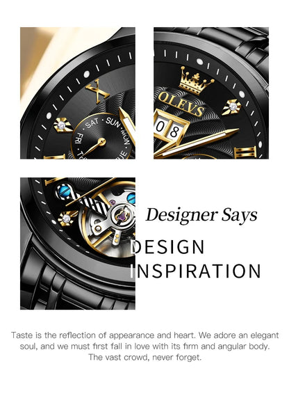 Olevs luminous skeleton dial men's watch