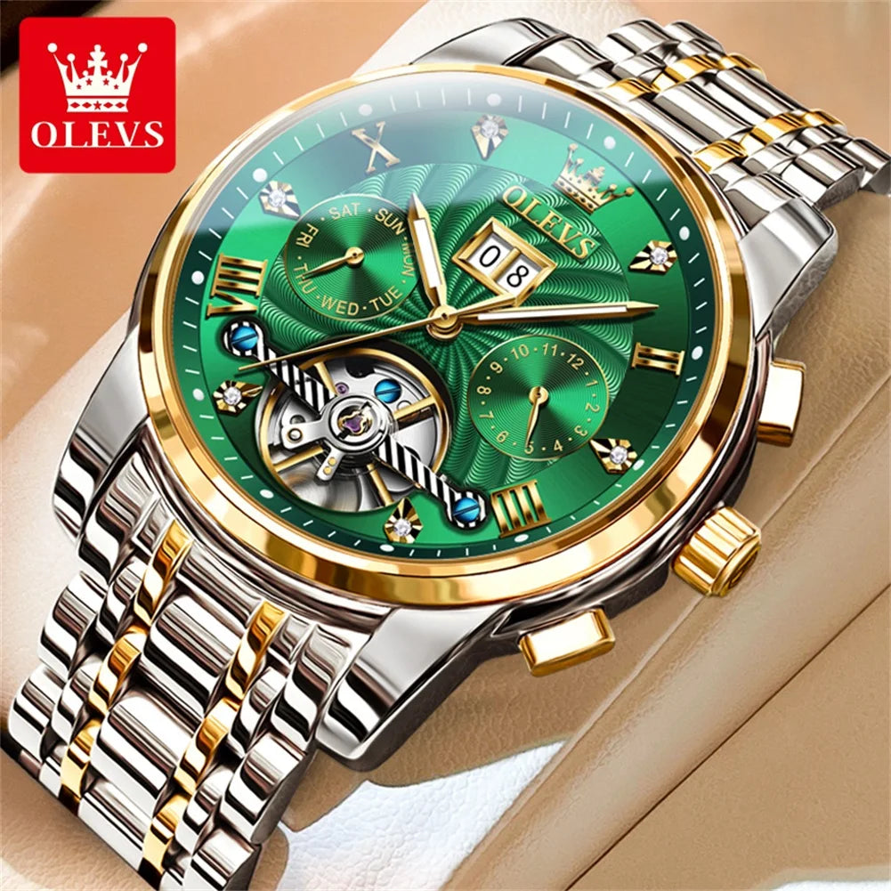 Olevs luxury men's skeleton dial watch